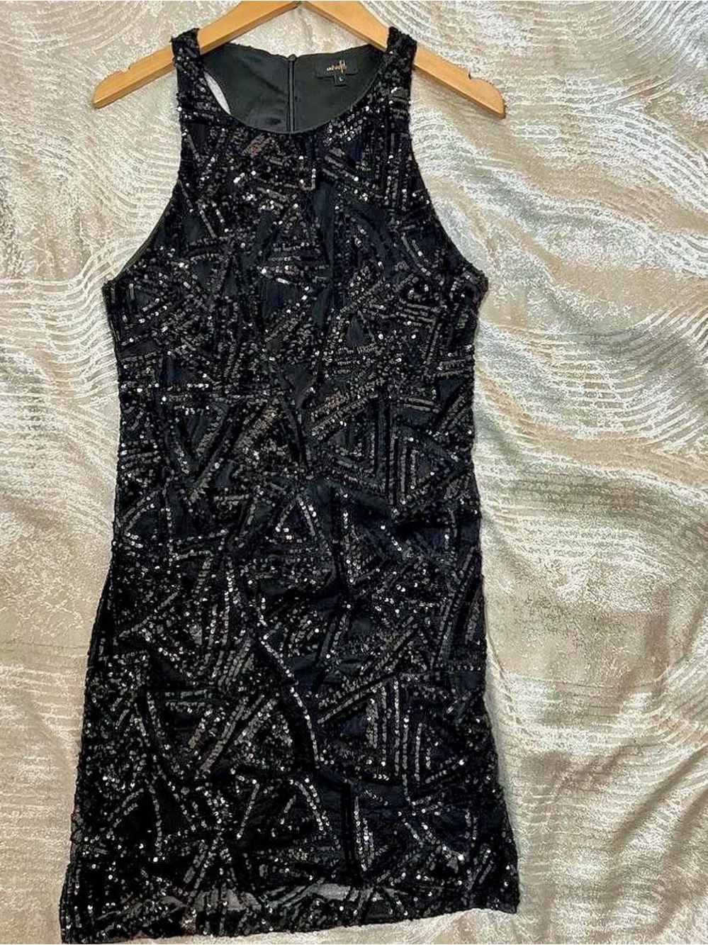 Black Sequin Backless Cocktail Dress